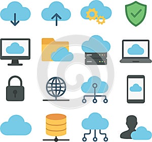Cloud Computing Icons for Digital Technology and Data Storage
