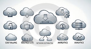 Cloud Computing Icons Set with Network and Data Security Elements