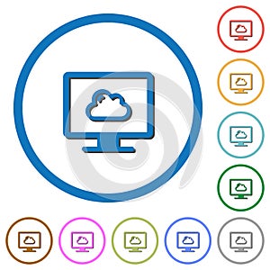 Cloud computing icons with shadows and outlines