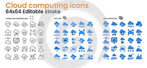 Cloud computing icons. 64x64 editable stroke