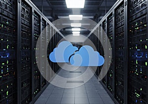 Cloud Computing Illustration in Data Center Server Room