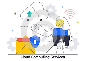 Cloud Computing Illustration Featuring Digital Technology Speed Connection with Database, Statistics, Analytics, Server,