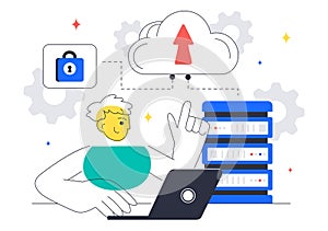 Cloud Computing Illustration Featuring Digital Technology Speed Connection with Database, Statistics, Analytics, Server,