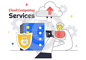 Cloud Computing Illustration Featuring Digital Technology Speed Connection with Database, Statistics, Analytics, Server,