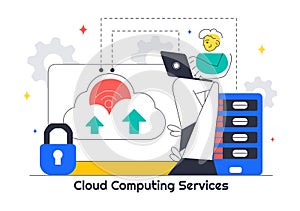 Cloud Computing Illustration Featuring Digital Technology Speed Connection with Database, Statistics, Analytics, Server,