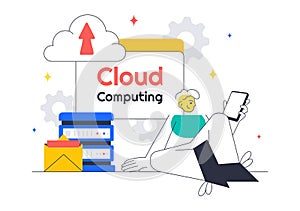 Cloud Computing Illustration Featuring Digital Technology Speed Connection with Database, Statistics, Analytics, Server,