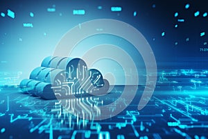 Cloud computing, information, data exchange and storage concept with 3D digital cloud symbol with circuit scheme on abstract dark