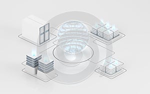 Cloud computing and information devices, 3d rendering