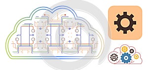 Cloud Computing Infrastructure with Circuit Lines and Gear Systems Symbolizing Technology