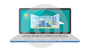 Cloud Computing Infrastructure on Laptop Screen Vector, vector design Generative AI