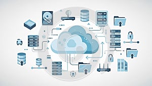 Cloud computing infrastructure with servers, databases, and network connections