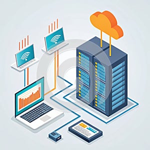 Cloud computing infrastructure on white background