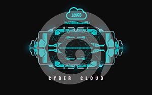 Cloud computing and innovation concept with HUD elements. Digital data, web hosting. Cloud hosting concept innovation.