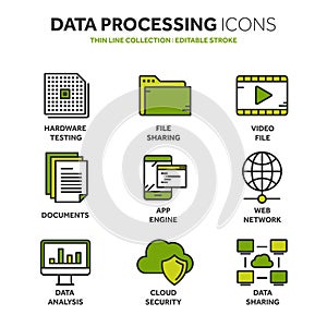Cloud computing. Internet technology. Online services. Data, information security. Connection. Thin line blue web icon