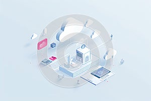 Cloud computing isometric concept. 3d isometric illustration