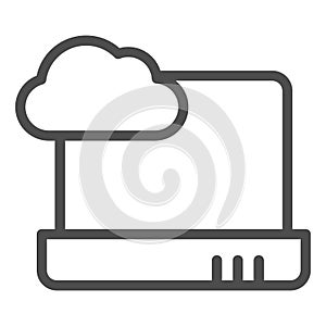 Cloud computing on laptop line icon. Notebook with cloud vector illustration isolated on white. Data cloud on device