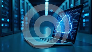 Cloud Computing Laptop In Server Room