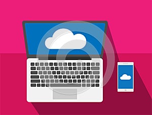 Cloud computing with laptop and smart phone flat design modern v