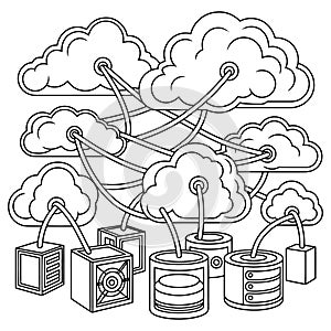 Cloud Computing Line Art Vector Abstract Network Storage and Data Connection Illustration