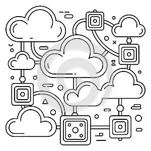 Cloud Computing Line Art Vector Abstract Network Storage and Data Connection Illustration