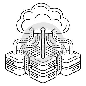 Cloud Computing Line Art Vector Abstract Network Storage and Data Connection Illustration