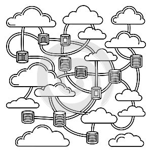 Cloud Computing Line Art Vector Abstract Network Storage and Data Connection Illustration