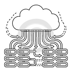 Cloud Computing Line Art Vector Abstract Network Storage and Data Connection Illustration