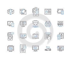Cloud computing line icons collection. Virtualization, Scalability, Elasticity, Automation, Deployment, Agility photo