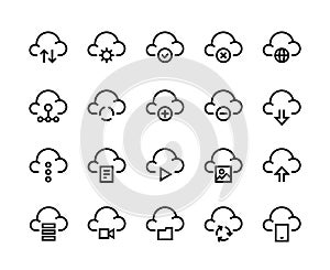 Cloud computing line icons. Internet service platform, network server and cloud data transfer access and synchronization photo