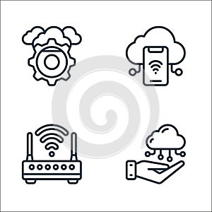 cloud computing line icons. linear set. quality vector line set such as cloud computing, wireless router, mobile cloud