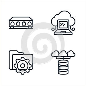 cloud computing line icons. linear set. quality vector line set such as cloud database, data management, cloud computing
