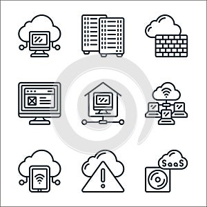 cloud computing line icons. linear set. quality vector line set such as saas, error, cloud computing, cloud computing, local