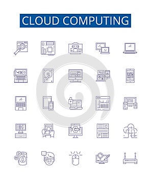 Cloud computing line icons signs set. Design collection of Cloud, Computing, Infrastructure, Platform, Services, Storage