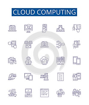 Cloud computing line icons signs set. Design collection of Cloud, Computing, Infrastructure, Platform, Services, Storage