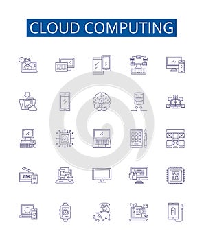 Cloud computing line icons signs set. Design collection of Cloud, Computing, Infrastructure, Platform, Services, Storage