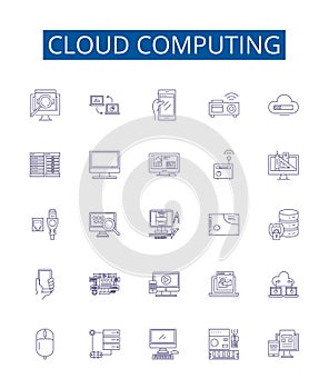 Cloud computing line icons signs set. Design collection of Cloud, Computing, Infrastructure, Platform, Services, Storage