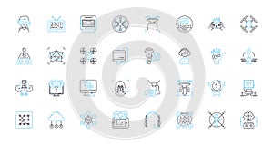 Cloud computing linear icons set. Scalability, Virtualization, Flexibility, Integration, Automation, Efficiency