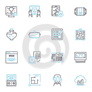 Cloud computing linear icons set. Virtualization, Scalability, Automation, Integration, Mobility, Agility, Flexibility
