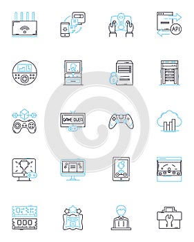 Cloud computing linear icons set. Virtualization, Scalability, Automation, Integration, Mobility, Agility, Flexibility