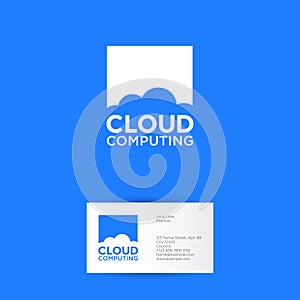 Cloud computing logo. Blue cloud emblems. Communication or network icon.