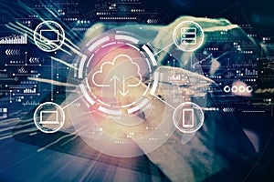 Cloud computing with man using tablet