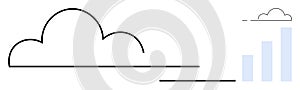 Cloud Computing Concept with Minimalist Line Art Design and Growth Chart Data and Technology Progress