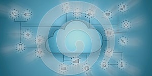 Cloud computing and mobile apps. Blue clouds on blue wall. 3d illustration