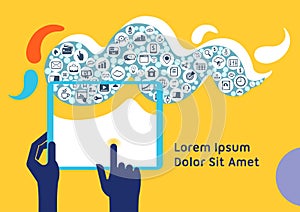 Cloud computing mobile device application network concept illustration