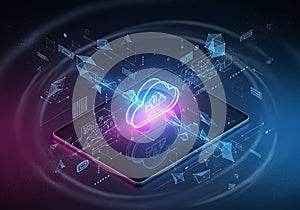 Cloud computing on mobile device isolated on white background