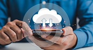 Cloud computing on mobile phone concept data storage and transfer technology for business security 100