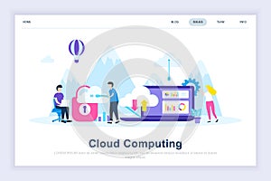 Cloud computing modern flat design concept. Business technology and people concept. Landing page template.