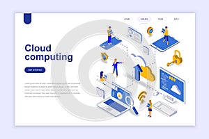 Cloud computing modern flat design isometric concept. Business technology and people concept. Landing page template.