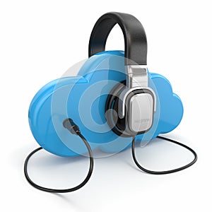Cloud computing multimedia concept. Headphones and clouds.