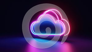 Cloud computing neon light glowing on dark background